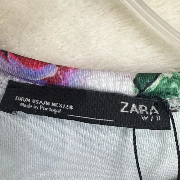 Zara NEW Floral Stretch Pencil Bodycon Fitted Midi Dress Boho Crew Long Sleeve M - Picture 11 of 16